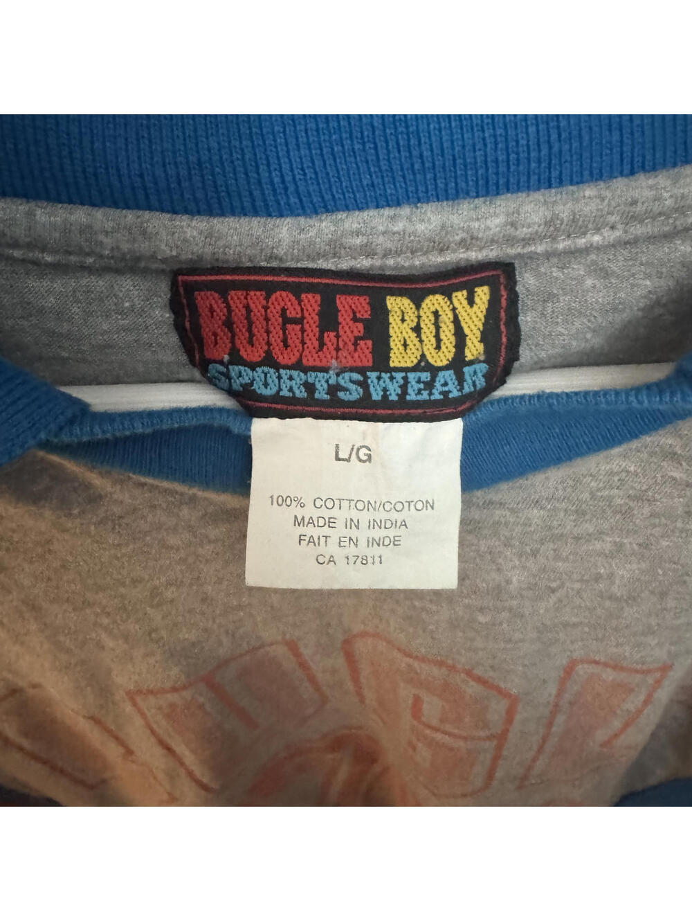 Vintage Bugle Boy 77 Sportswear Shirt Gray Orange Blue Large 80s 90s - Picture 4 of 6